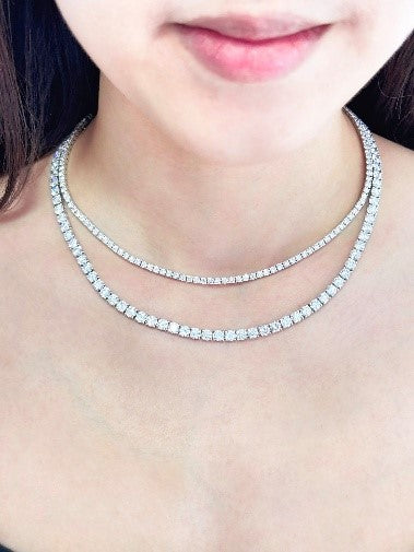 Four Prongs full paved tennis necklace